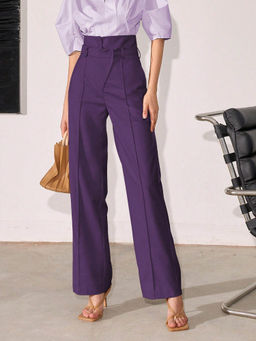 Outzidr - Purple High Waist Side Button Pant