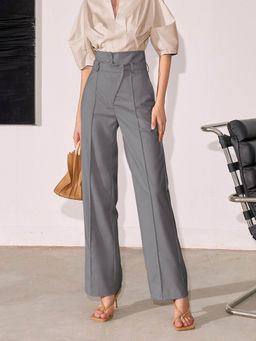 Outzidr - Grey High Waist Side Button Pant