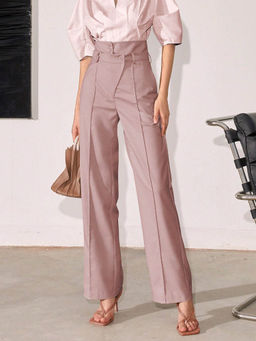 Outzidr - Nude High Waist Side Button Pant