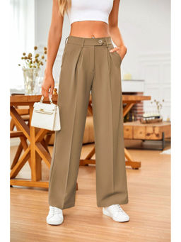 Outzidr - Khaki Wide Leg Pleated Pants