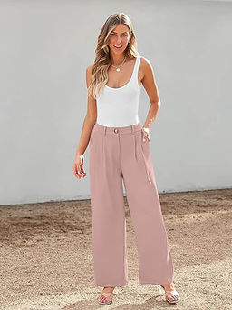 Outzidr - Pink Wide Leg Pleated Pants
