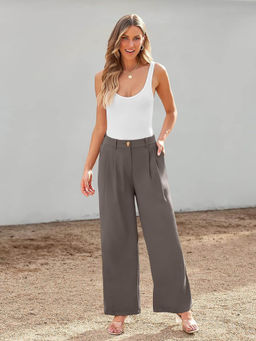 Outzidr - Grey Wide Leg Pleated Pants