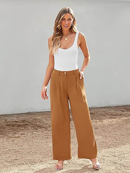 Outzidr - Rust Wide Leg Pleated Pants