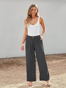 Outzidr - Charcoal Wide Leg Pleated Pants