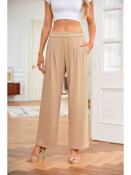 Outzidr - Khaki Wide Leg Elasticated Trouser