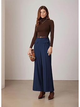 Outzidr - Navy Blue Wide Fit Trouser