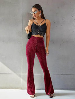Outzidr - Burgundy Fitted and Flared Trouser