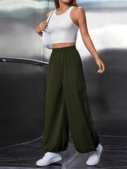Outzidr - Olive Flat Waistband Pleated Trouser