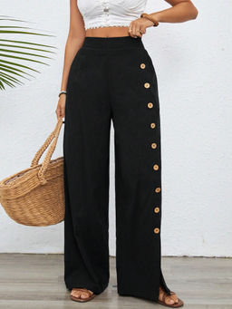 Outzidr - Black Side Button Detailing Pant