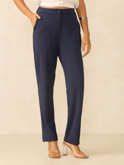 Outzidr - Navy Blue Ankle Length Trousers