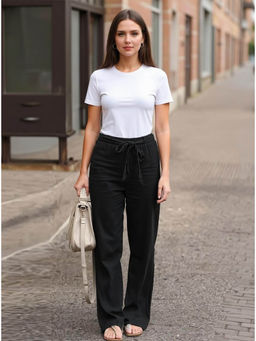 Outzidr - Black Regular Fit Cotton Pants (S)