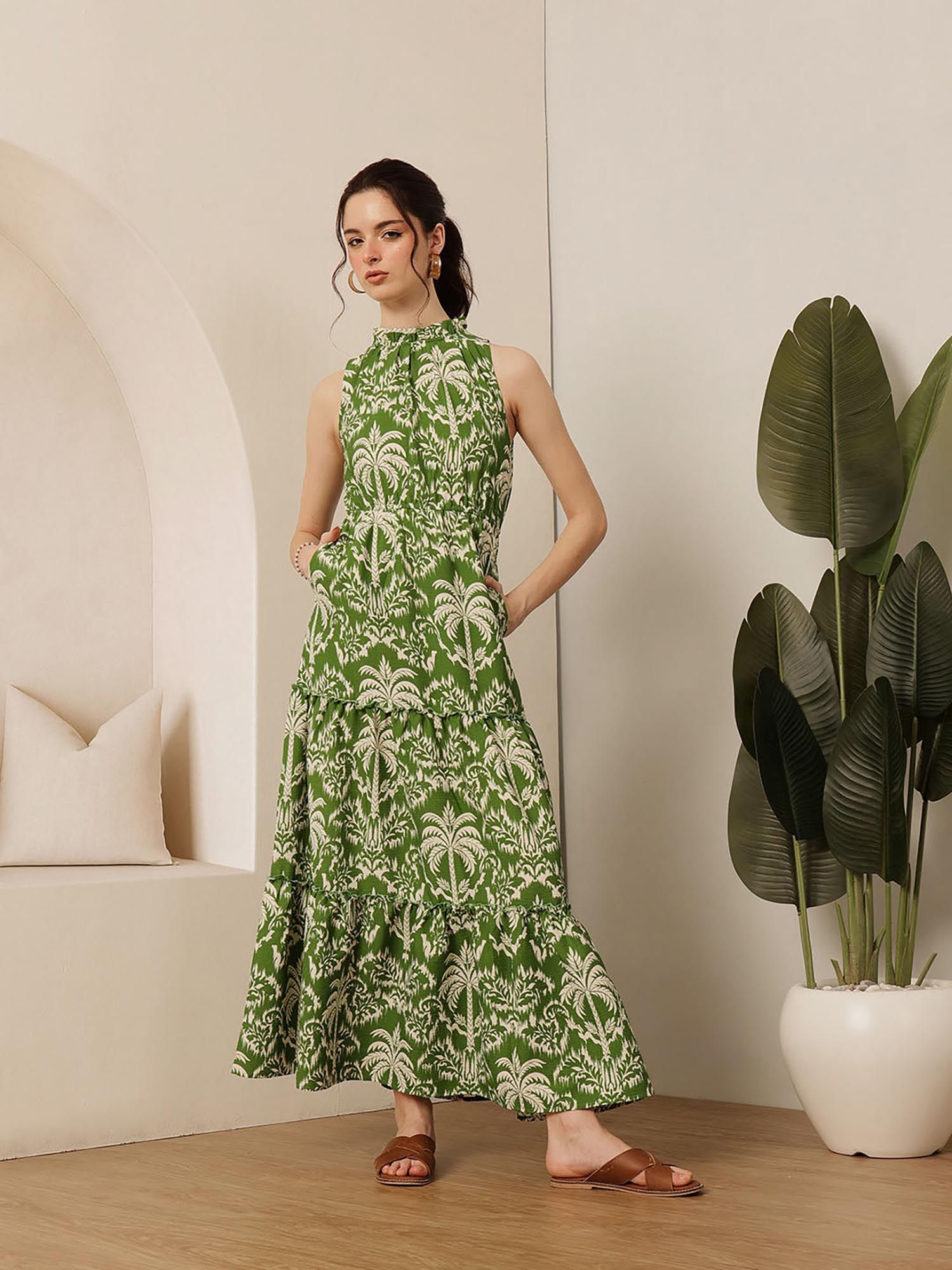 Green High Neck Dress-image-1