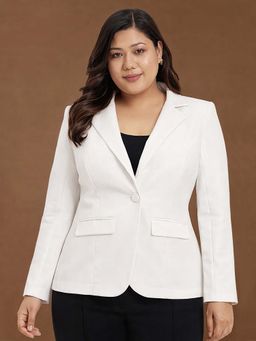 Martini - Women Off White Plus Size Single Breasted Blazer
