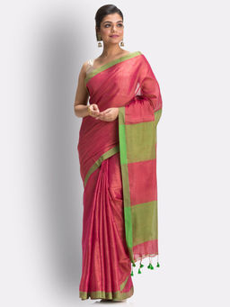 Angoshobha - Pink Handloom Zari Cotton Tissue Saree with Unstitched Blouse