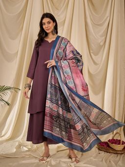 InWeave - Dusty Mauve Long Full Sleeve Kurta with Palazzo and Dupatta (Set of 3)