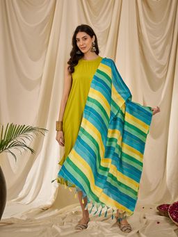 InWeave - Lemon Green Round Neck Short Kurta with Palazzo and Dupatta (Set of 3)