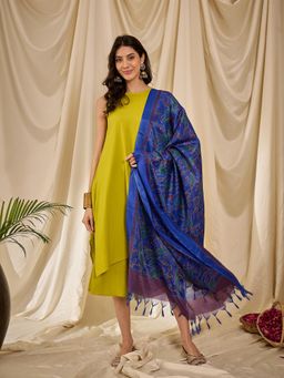 InWeave - Lemon Green Round Neck Short Kurta with Palazzo and Dupatta (Set of 3)