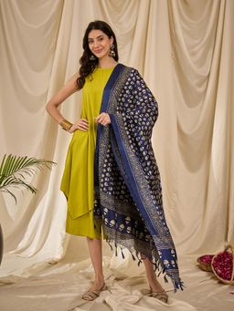 InWeave - Lemon Green Round Neck Short Kurta with Palazzo and Dupatta (Set of 3)