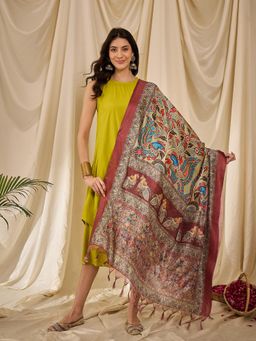 InWeave - Lemon Green Round Neck Short Kurta with Palazzo and Dupatta (Set of 3)