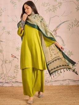 InWeave - Lemon Green Long Full Sleeve Kurta with Palazzo and Dupatta (Set of 3)