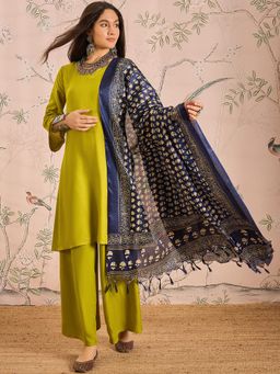 InWeave - Lemon Green Long Full Sleeve Kurta with Palazzo and Dupatta (Set of 3)