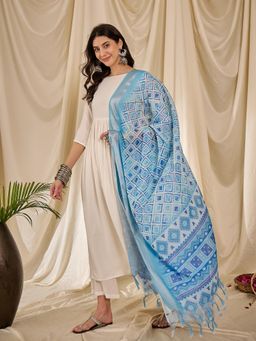 InWeave - White Strappy Kurta with Palazzo and Dupatta (Set of 3)