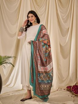 InWeave - White Strappy Kurta with Palazzo and Dupatta (Set of 3)