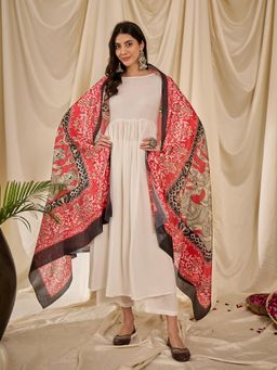 InWeave - White Strappy Kurta with Palazzo and Dupatta (Set of 3)