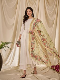 InWeave - White Strappy Kurta with Palazzo and Dupatta (Set of 3)