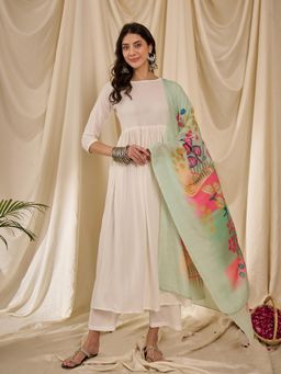 InWeave - White Strappy Kurta with Palazzo and Dupatta (Set of 3)