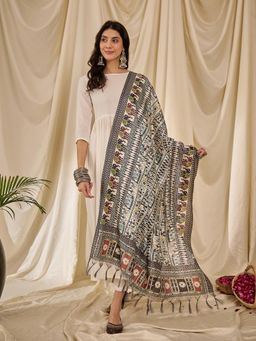 InWeave - White Strappy Kurta with Palazzo and Dupatta (Set of 3)