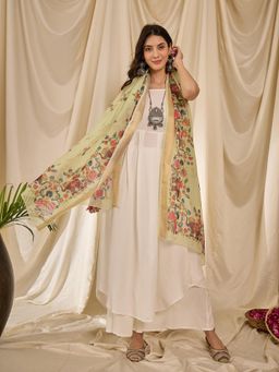 InWeave - Women White Solid Kurta with Palazzo with Dupatta (Set of 3)