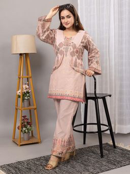 Kidar - Light Peach Weave Co-Ord with Jacket (Set of 3)