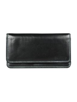 Calfnero - Women's Black Contrast Flap Leather Wallet