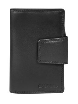 Calfnero - Women's Black Leather Wallet with Button Closure