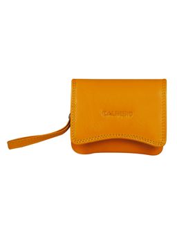 Calfnero - Women's Yellow Mini Fold Leather Wallet with Wrist Strap