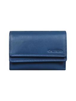 Calfnero - Women's Navy Blue Classic Leather Wallet with Back Zip Pocket
