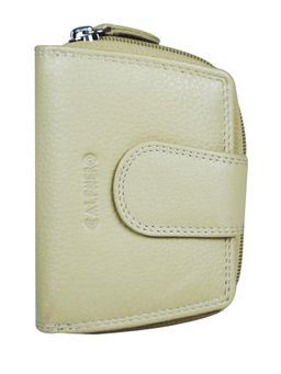 Calfnero - Women's Beige Leather Wallet with Zip Section