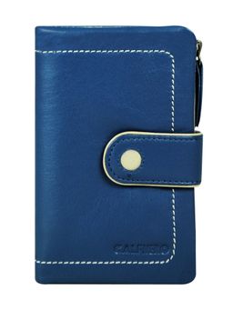 Calfnero - Women's Blue Compact Leather Snap Wallet with Zip Section