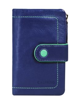 Calfnero - Women's Purple Compact Leather Snap Wallet with Zip Section