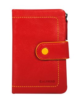 Calfnero - Women's Red Compact Leather Snap Wallet with Zip Section