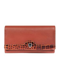 Calfnero - Women's Brown Leather Long Wallet with Zip Pocket