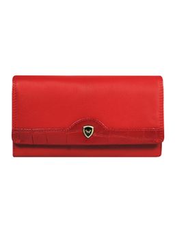 Calfnero - Women's Red Leather Long Wallet with Zip Pocket