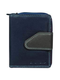 Calfnero - Women's Blue with Black Flap Zip-Around Leather Wallet