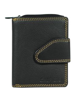Calfnero - Women's Black with Tan Trim Zip-Around Leather Wallet