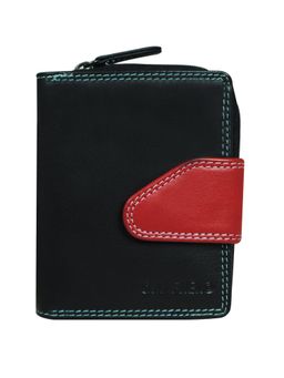 Calfnero - Women's Black with Red Flap Zip-Around Leather Wallet