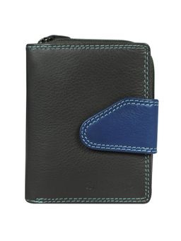 Calfnero - Women's Black with Blue Flap Zip-Around Leather Wallet