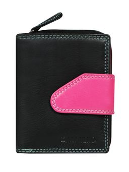 Calfnero - Women's Black with Pink Flap Zip-Around Leather Wallet