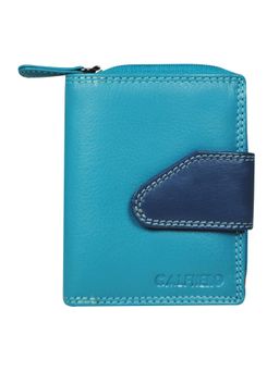 Calfnero - Women's Teal with Blue Flap Zip-Around Leather Wallet