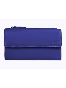 Calfnero - Women's Blue Flap Leather Wallet with Zip Pocket